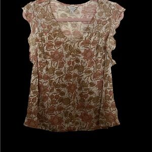 Lucky Brand Pink and Brown Floral Blouse